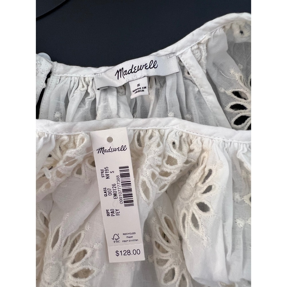 Madewell Eyelet Puff-Sleeve Top Antique Cream Floral Scalloped Small NEW - Picture 8 of 8